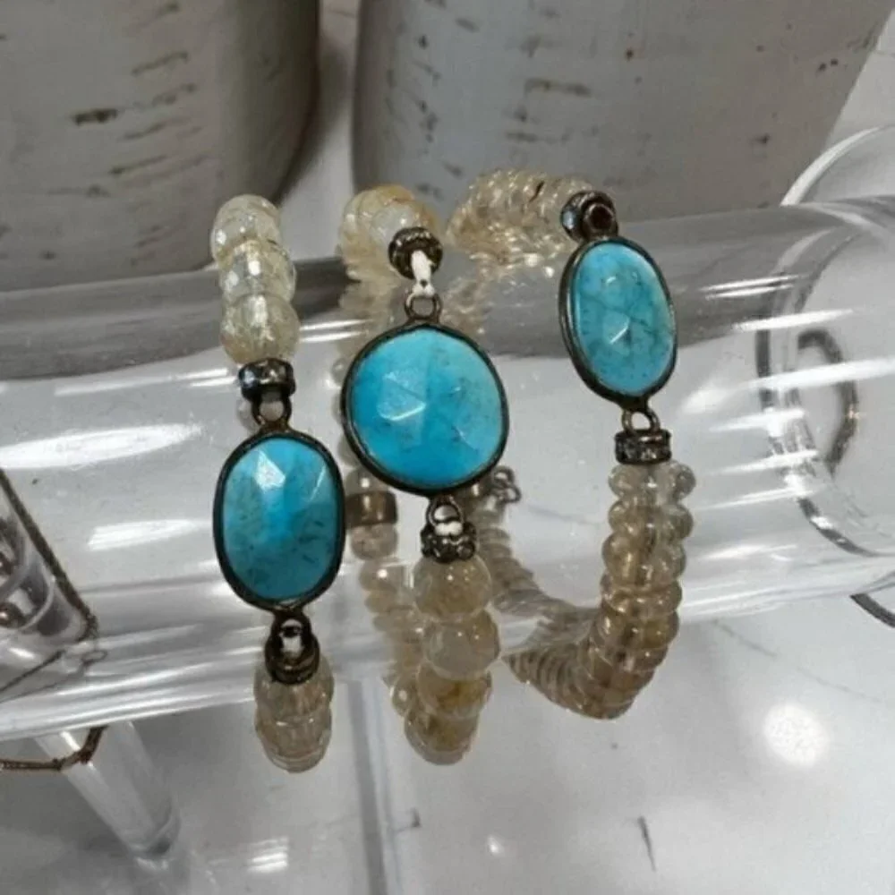 Bracelet Set of 3 Bracelets with Turquoise Charms - Teen Girls Trendy Stuff